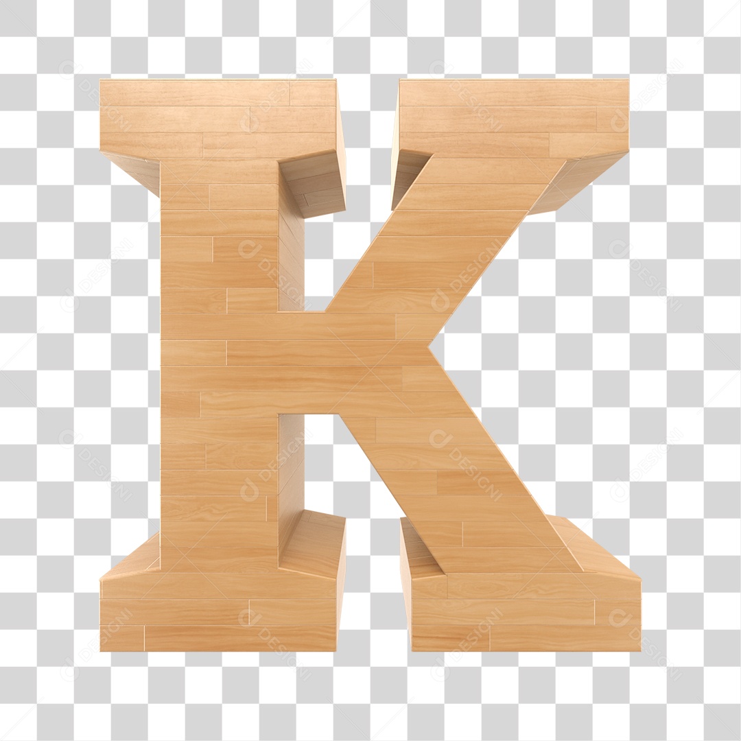 Letra K 3D Textura de Madeira Para Composição PNG Trasparente