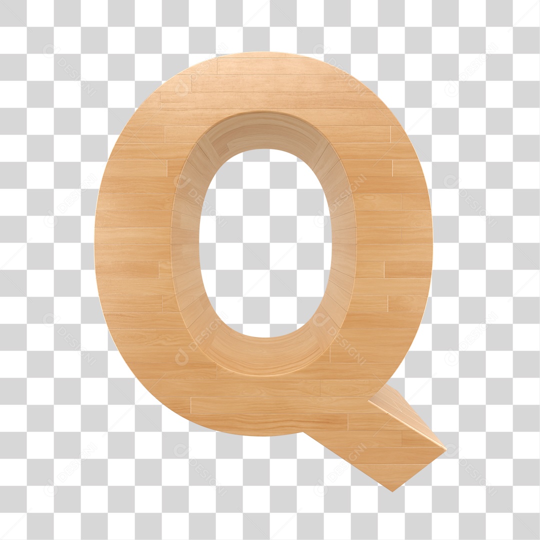 Letra Q 3D Textura de Madeira Para Composição PNG Trasparente