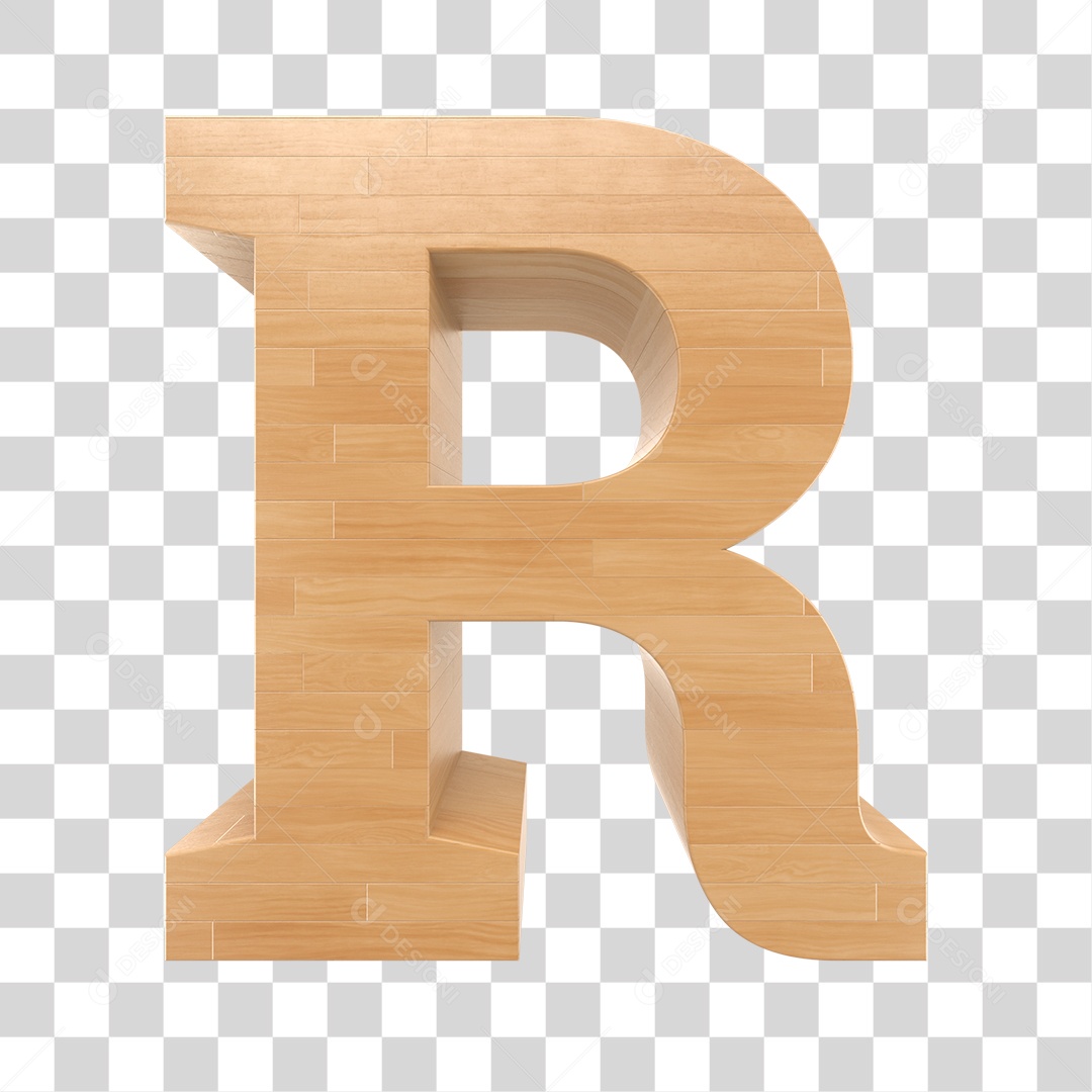 Letra R 3D Textura de Madeira Para Composição PNG Trasparente