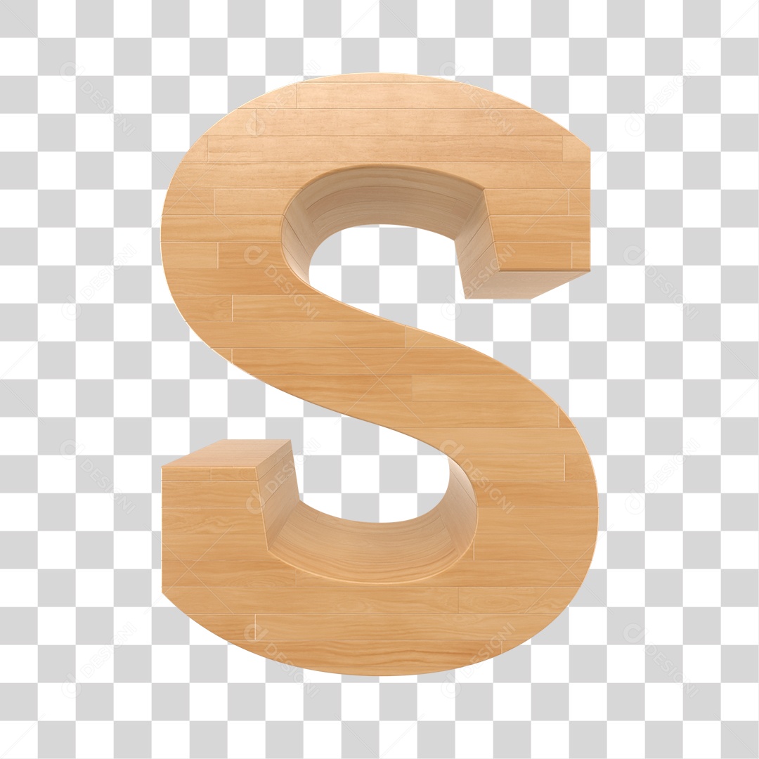 Letra S 3D Textura de Madeira Para Composição PNG Trasparente