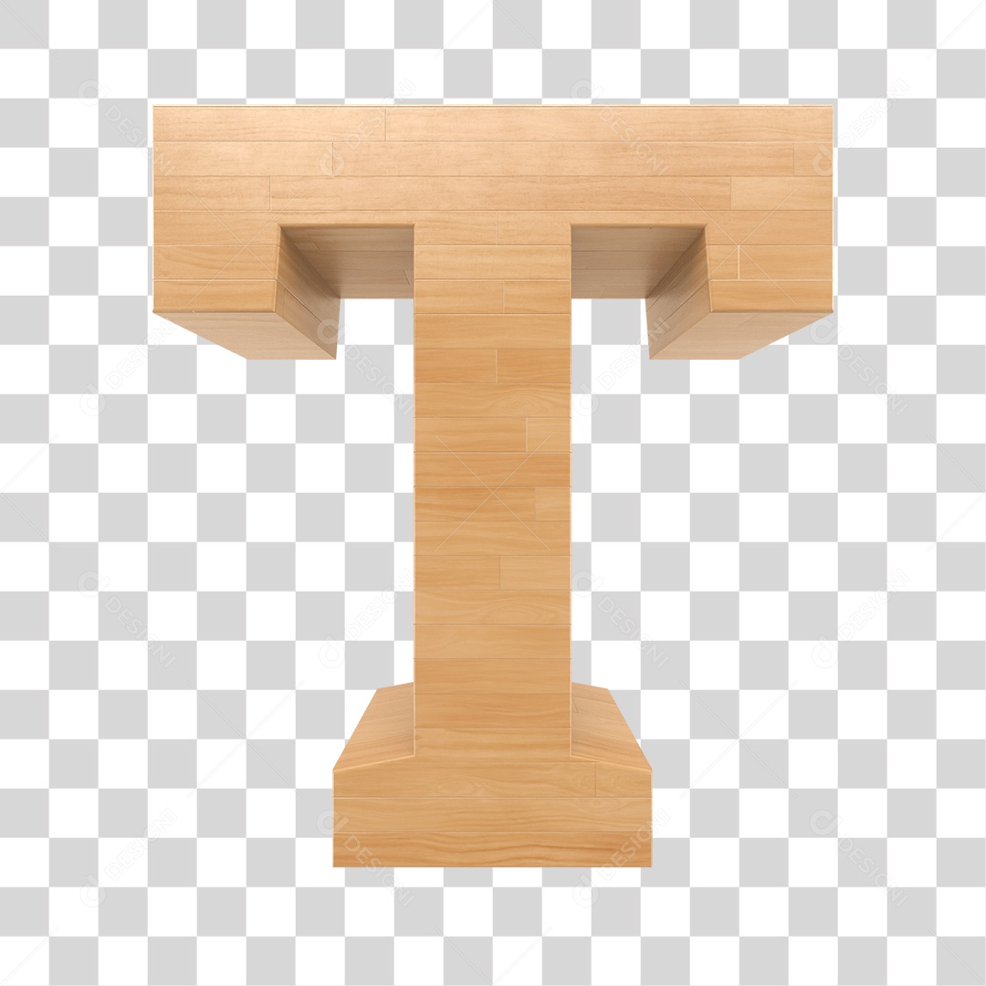 Letra T 3D Textura de Madeira Para Composição PNG Trasparente