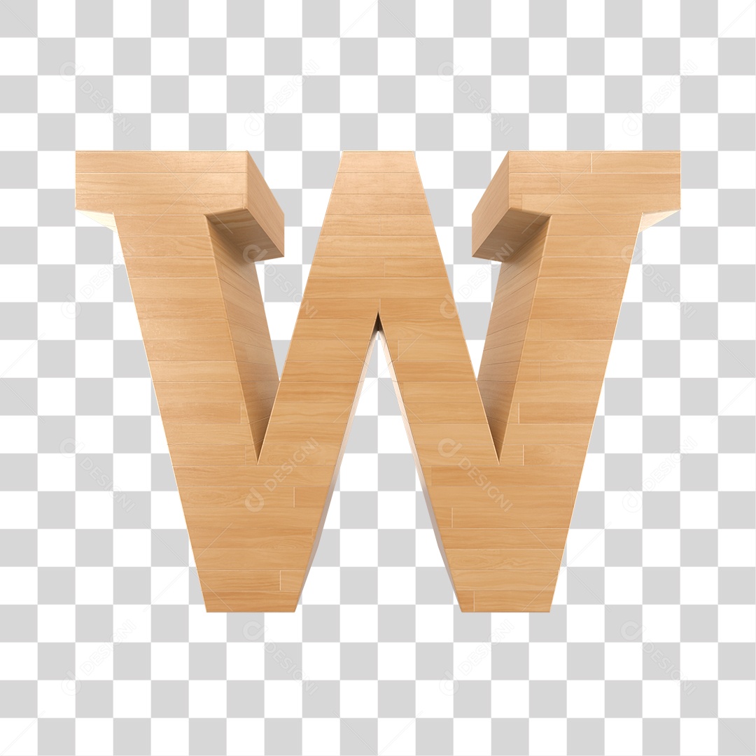 Letra W 3D Textura de Madeira Para Composição PNG Trasparente