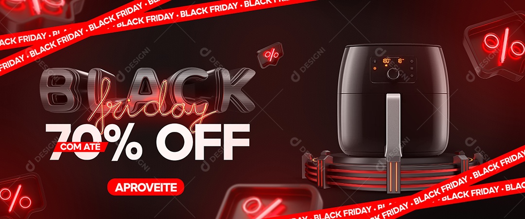 Banner Promoção Black Friday 70% De Desconto Social Media PSD Editável