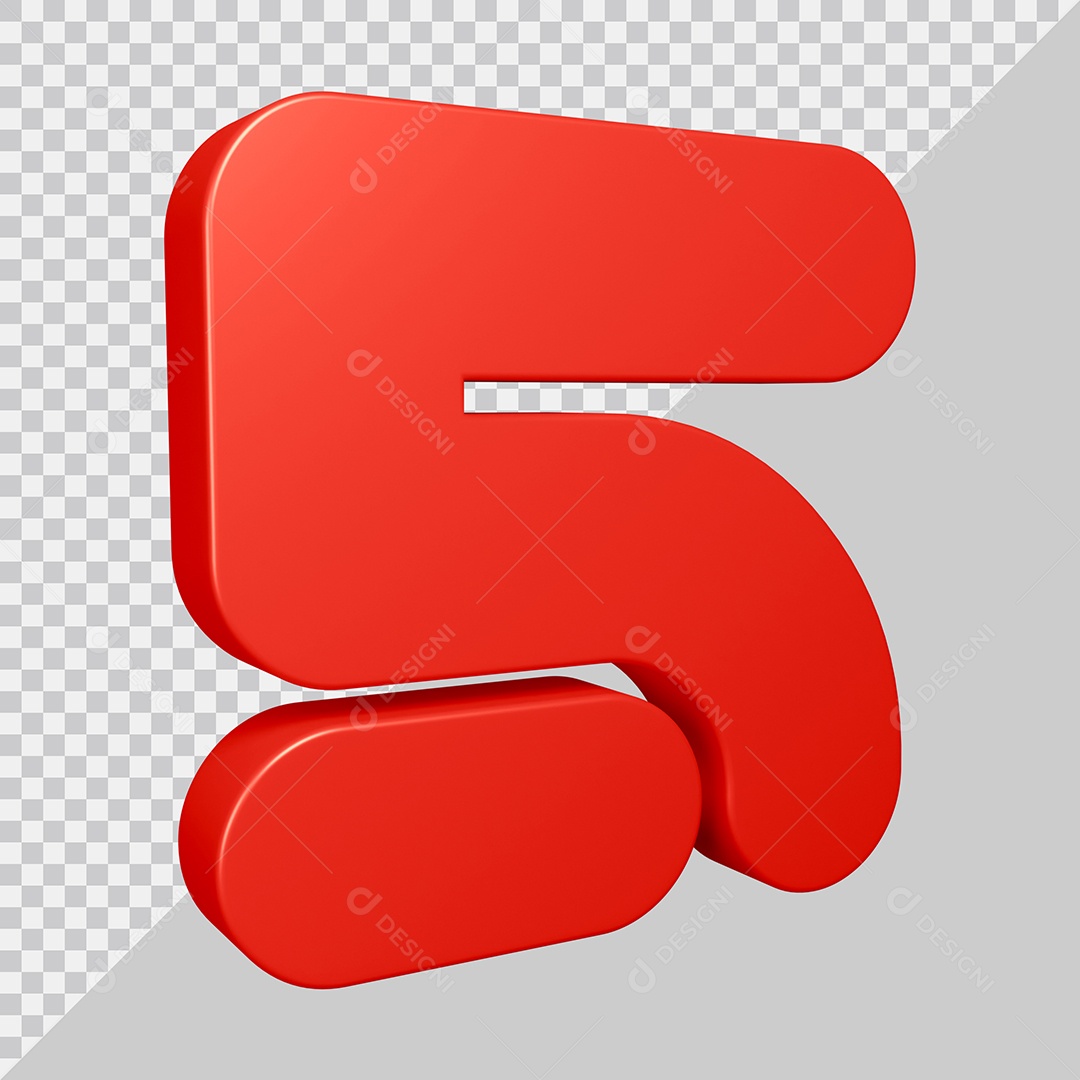 Elemento 3D Para Composição Número 5 Vermelho PSD