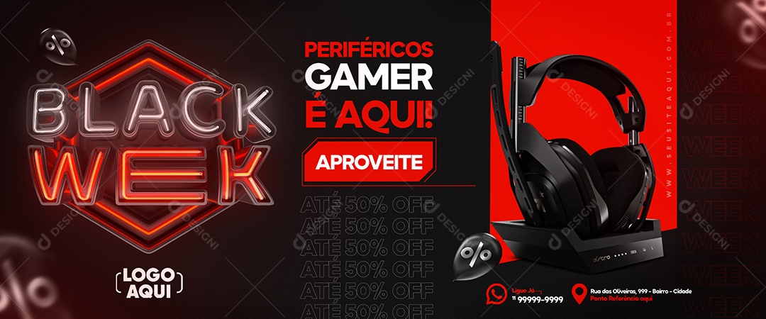 Banner Black Wek Promoção Gamer é Aqui Aproveite Social Media PSD Editável