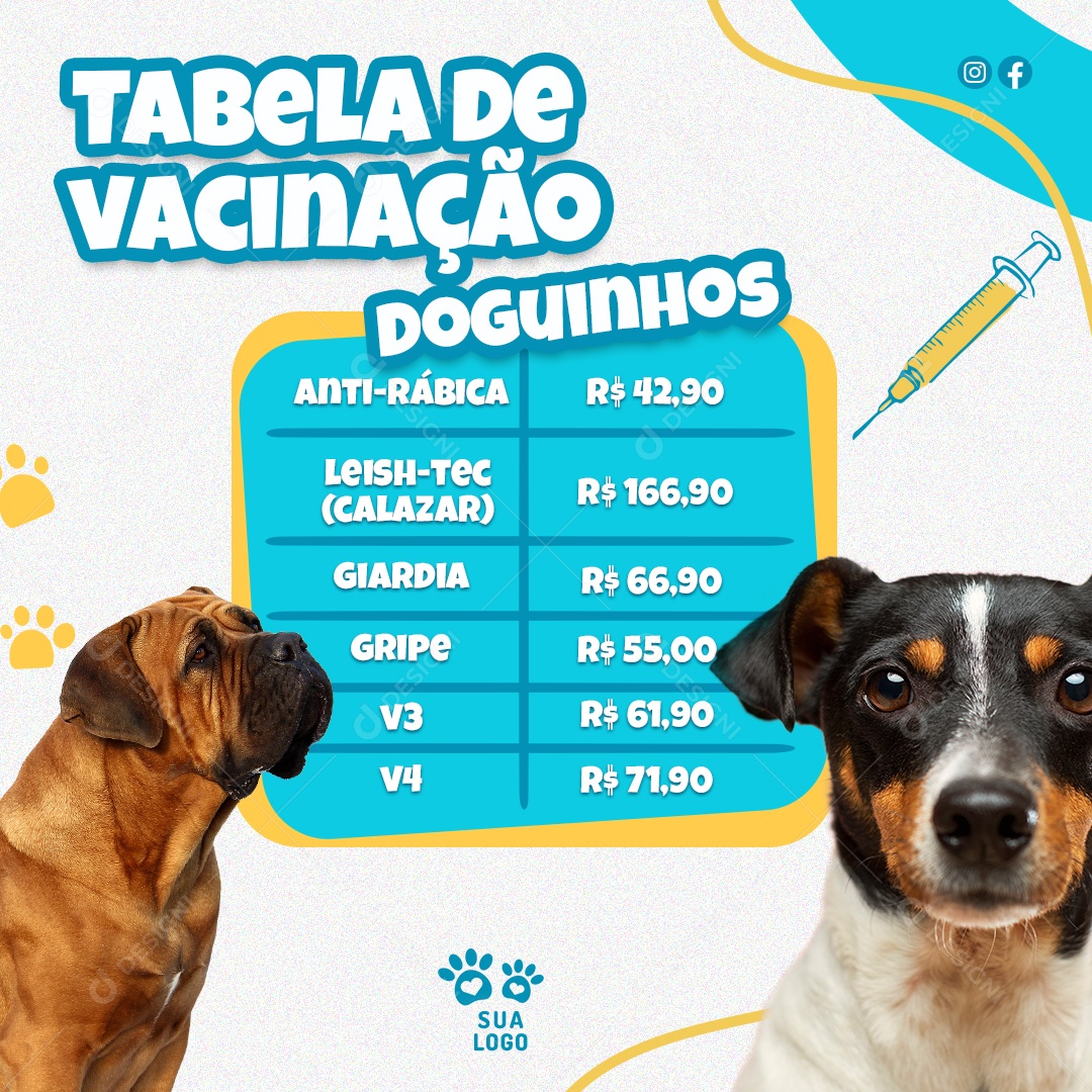 Tabela De Vacinação Doguinhos Petshop Social Media PSD Editável