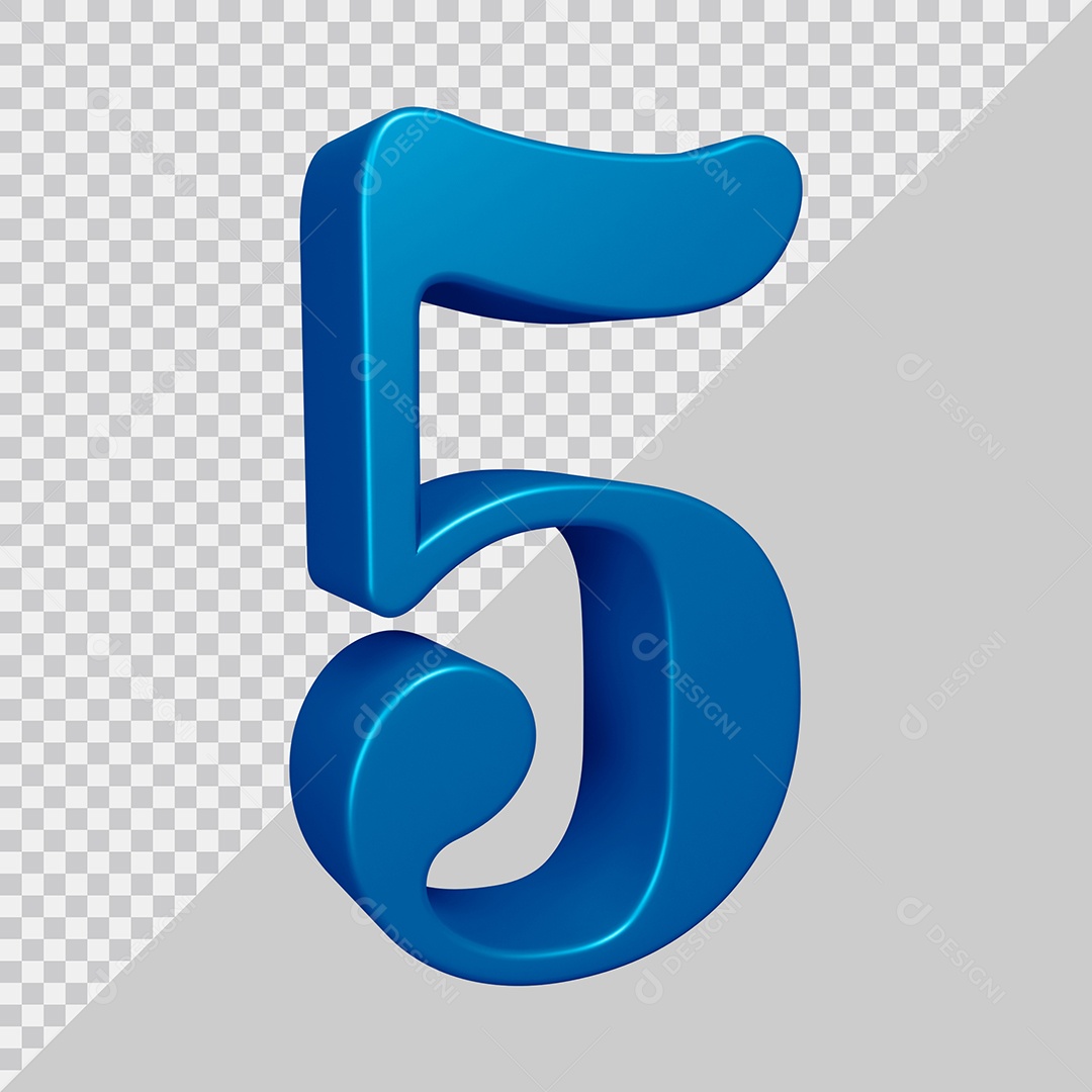 Elemento 3D Para Composição Número 5 Azul PSD