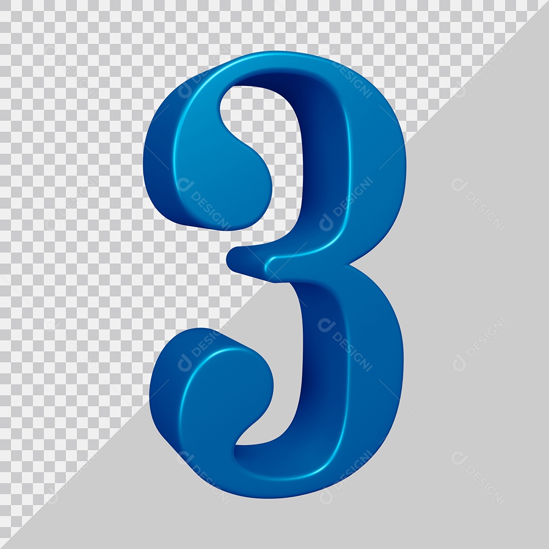 Elemento 3D Para Composição Número 3 Azul PSD
