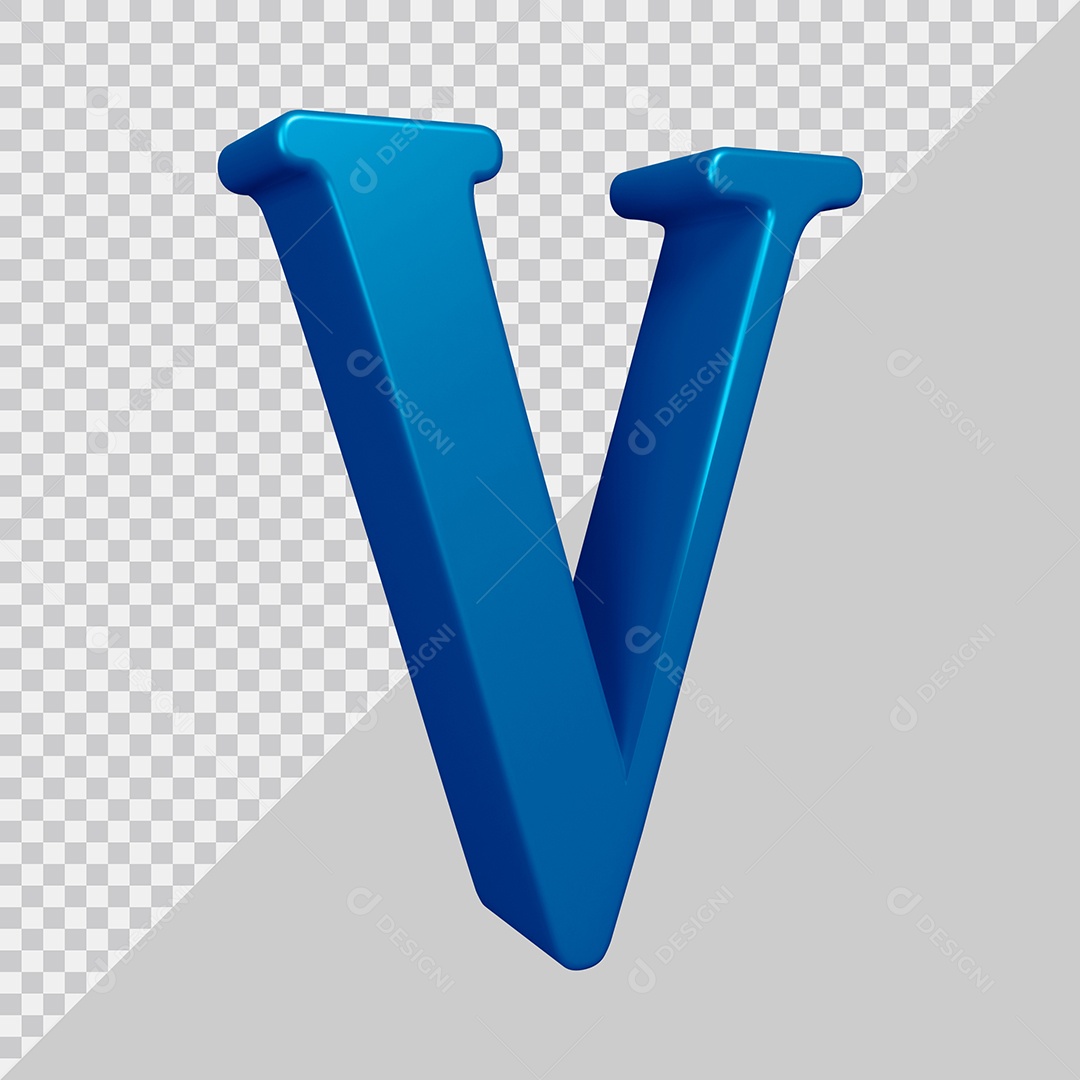 Elemento 3D Para Composição Letra V Azul PSD