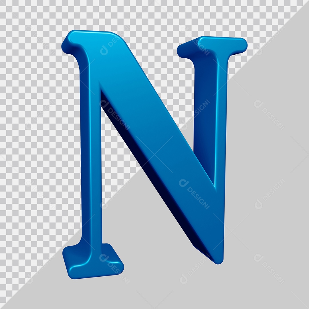 Elemento 3D Para Composição Letra N Azul PSD