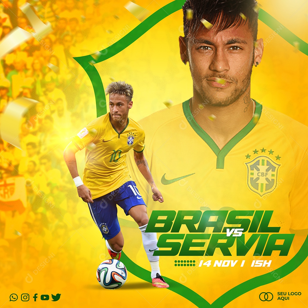 Post Social Media Brasil x Servia Copa do Mundo Qatar 2022 PSD Editável