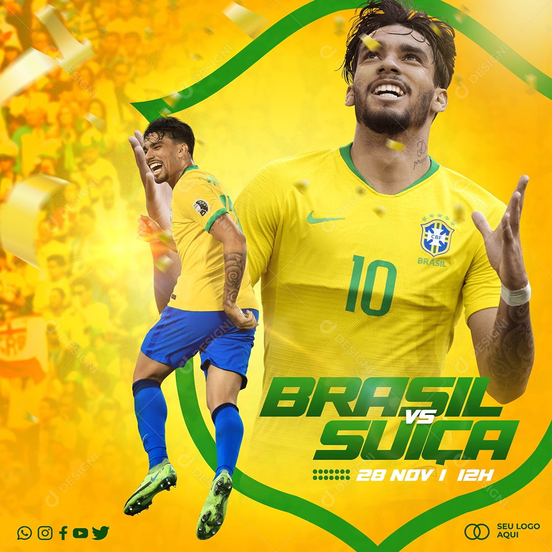 Social Media Post Brazil vs Switzerland World Cup Qatar 2022 Editable PSD