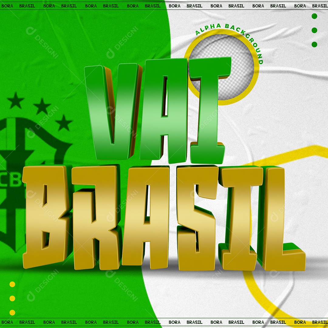 Texto 3D Para Composição Dourado e Verde Vai Brasil PSD