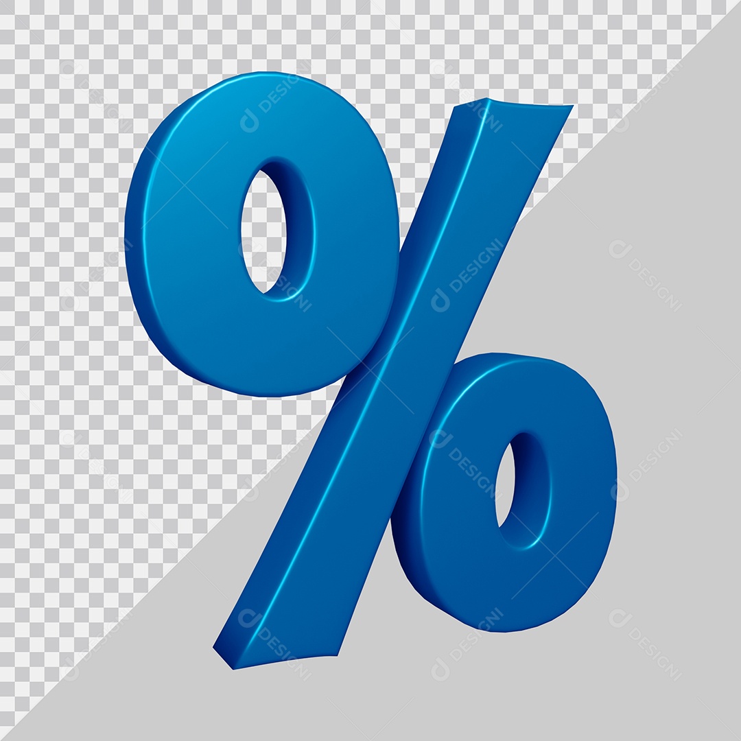 Elemento 3D Para Composição Símbolo de Porcentagem Azul PSD