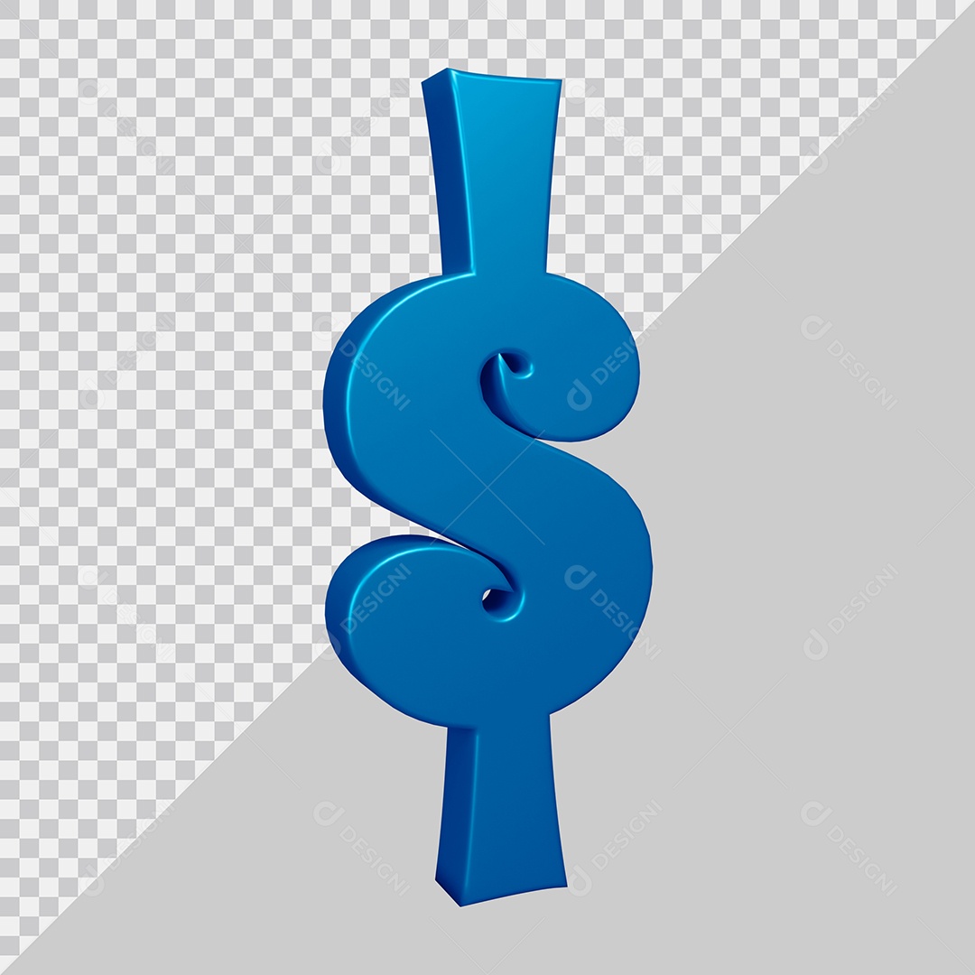 Elemento 3D Para Composição Símbolo do Dólar $ Azul PSD