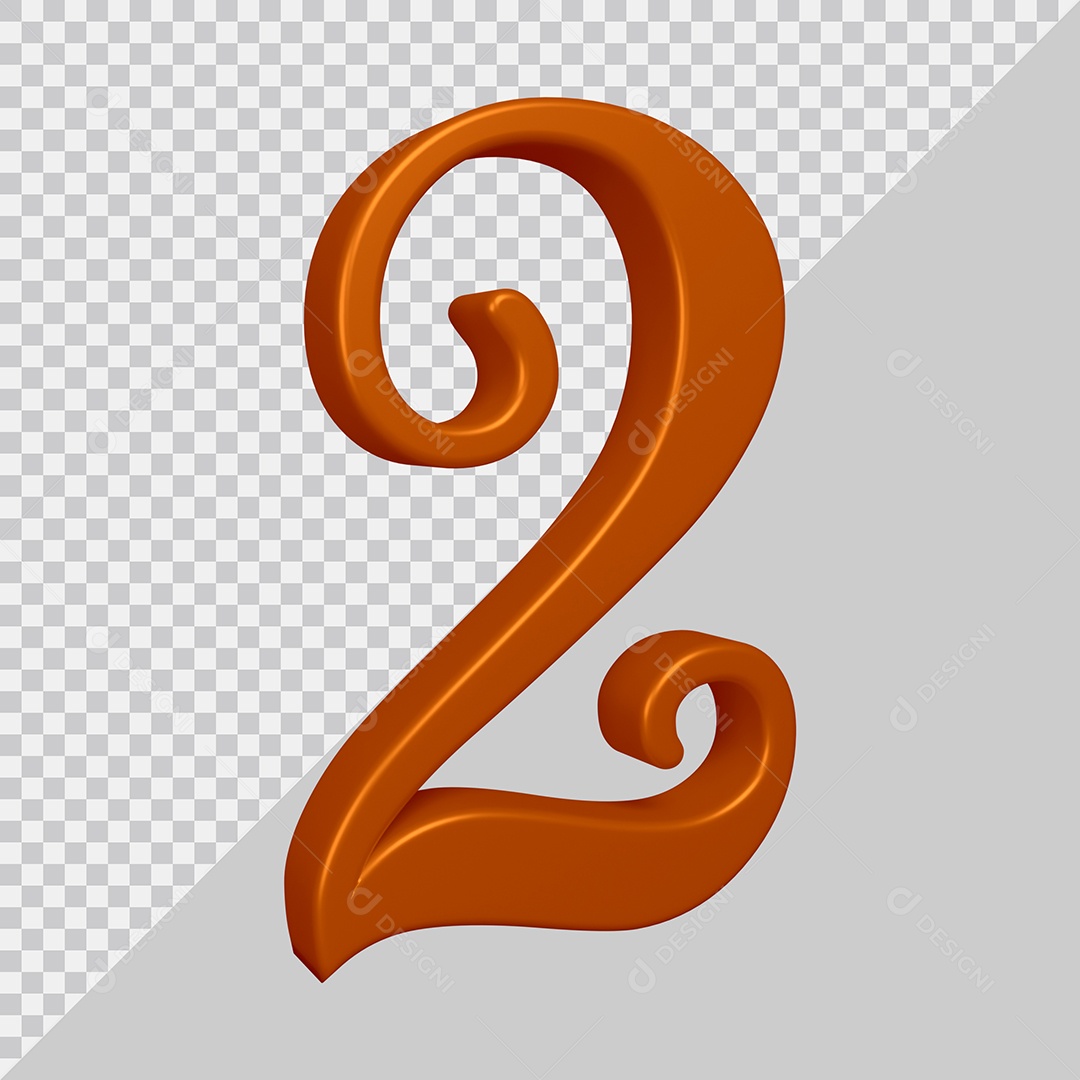 Elemento 3D Para Composição Número 2 Marrom