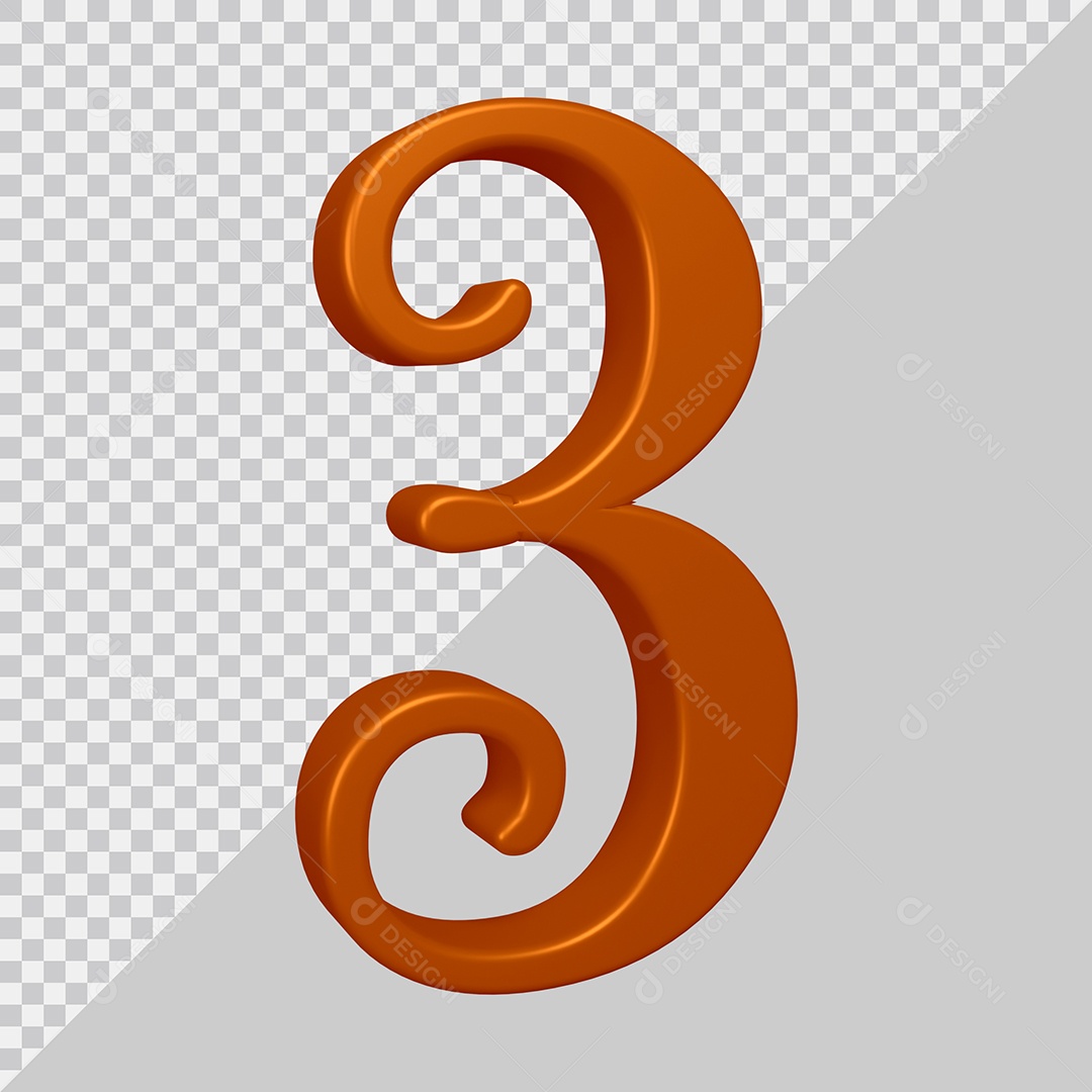 Elemento 3D Para Composição Número 3 Marrom PSD