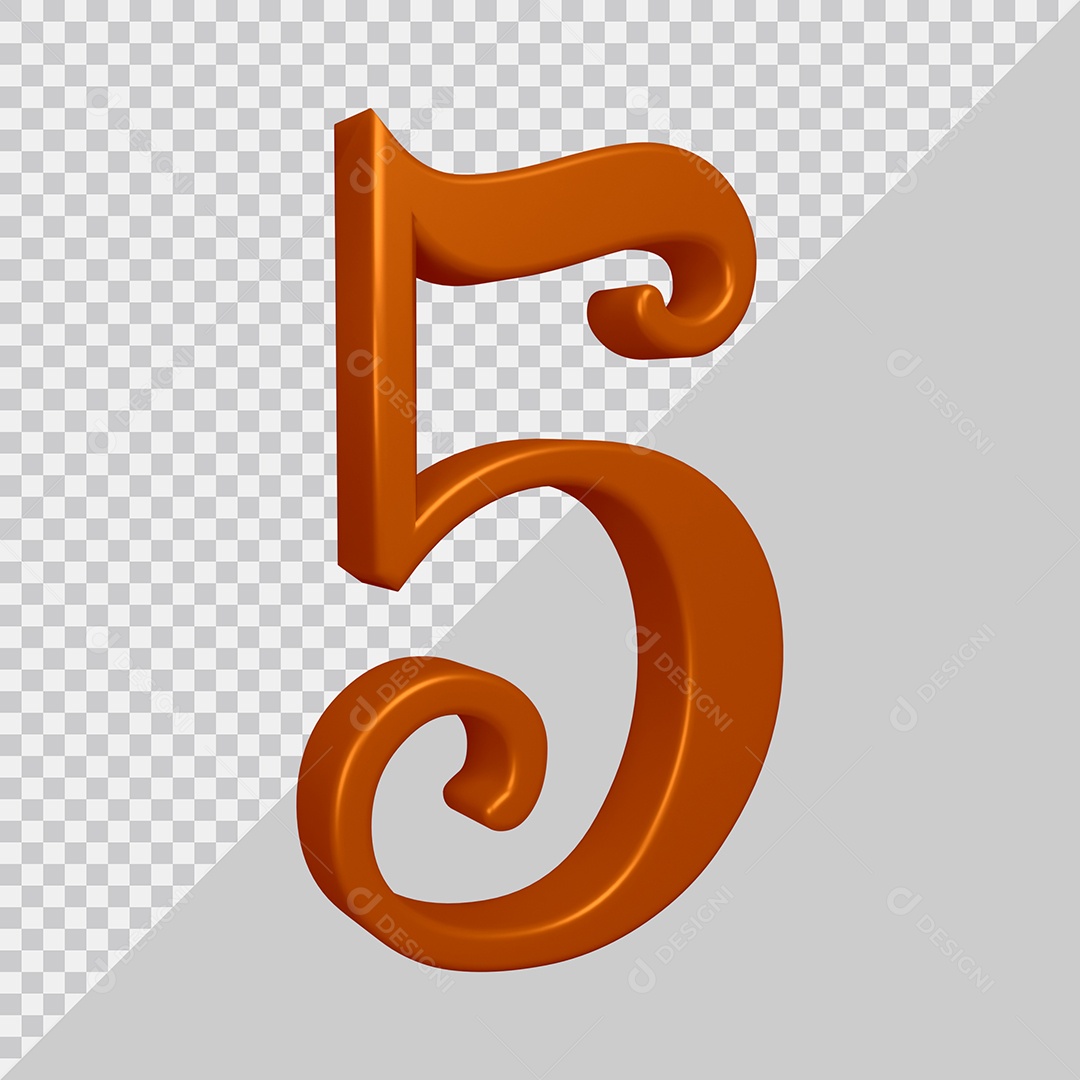 Elemento 3D Para Composição Número 5 Marrom PSD