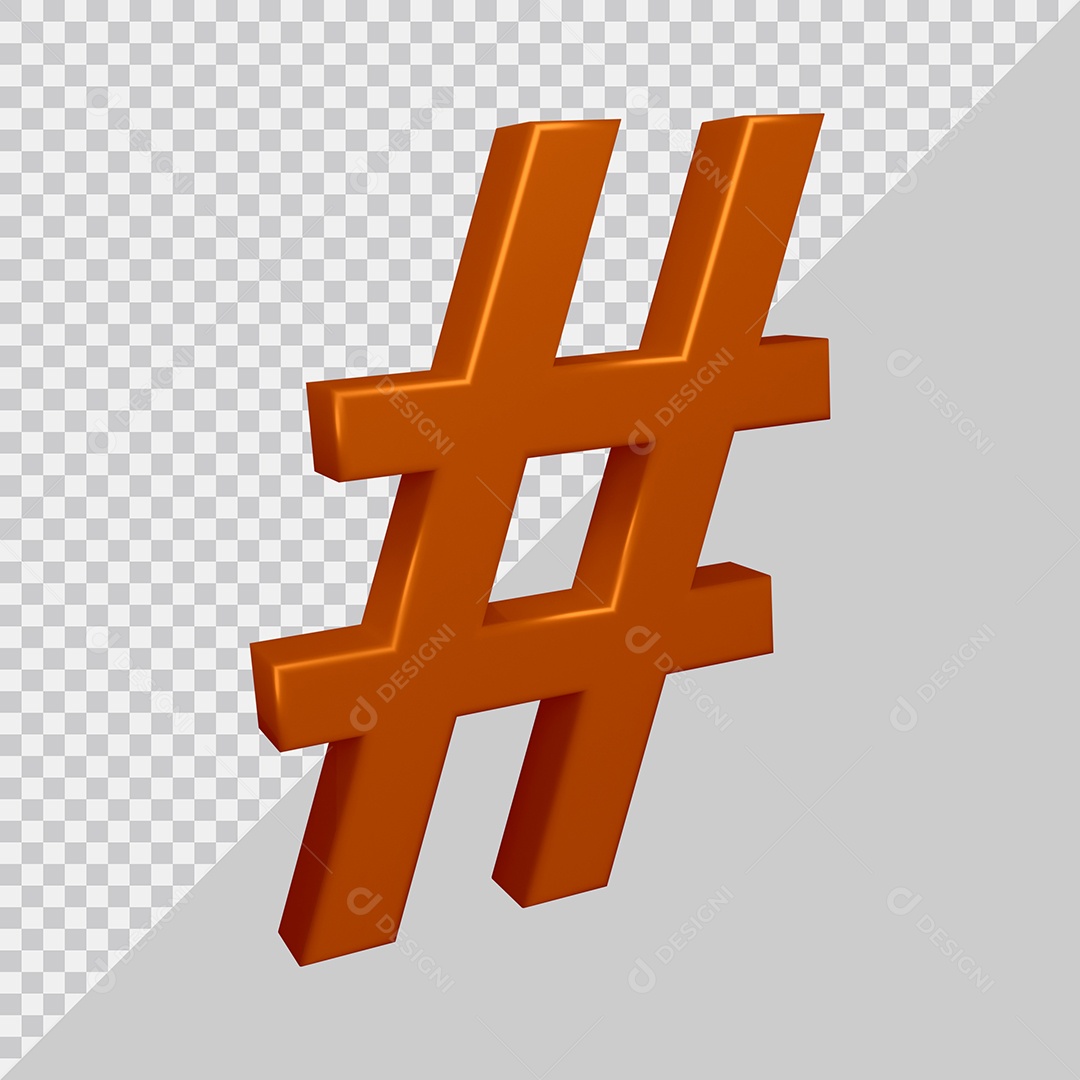 Elemento 3D Para Composição Símbolo de Hashtag Marrom PSD