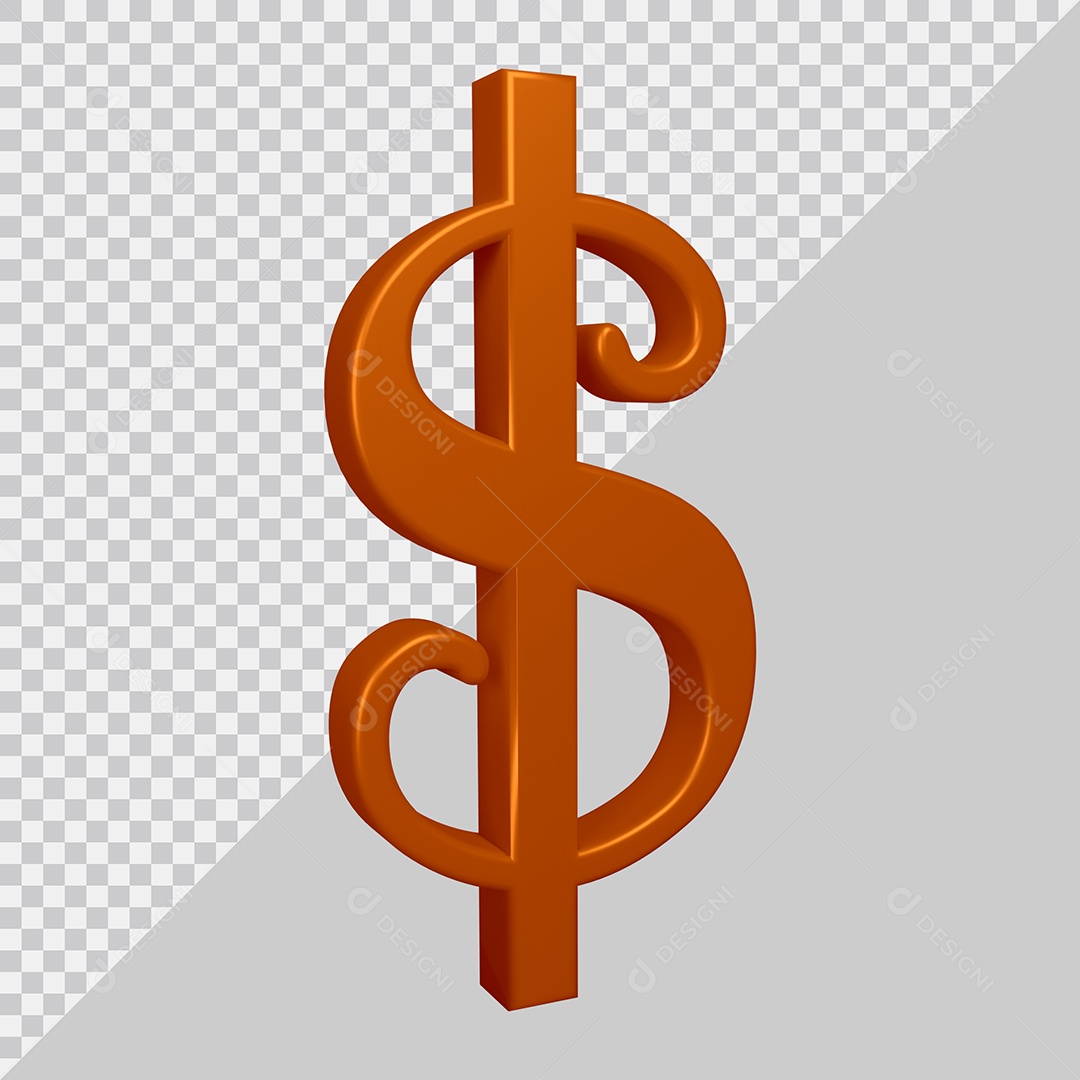 Elemento 3D Para Composição Símbolo do Dólar $ Marrom PSD