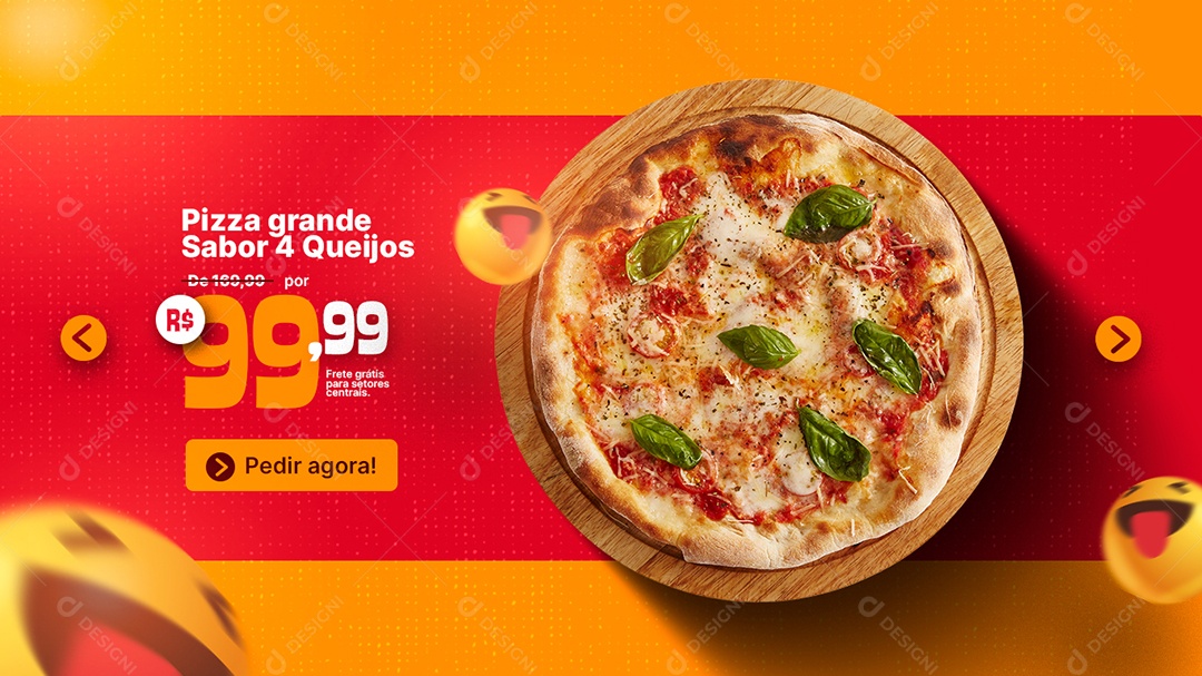 Banner Pizza Grande Sabor 4 Queijos Campanha Publicitária Pizzaria Social Media PSD Editável