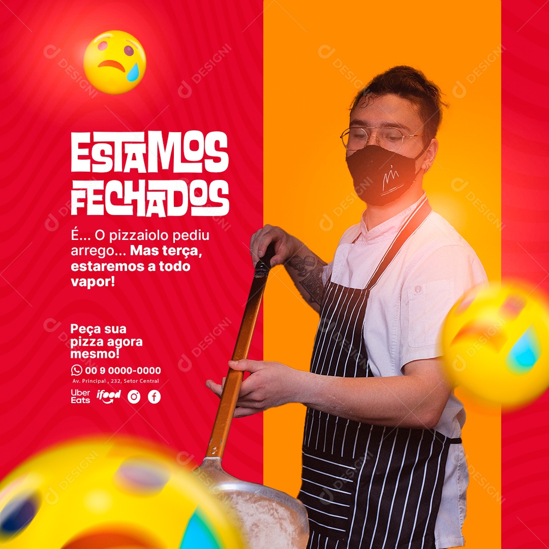 Estamos Fechados Campanha Publicitária Pizzaria Social Media PSD Editável
