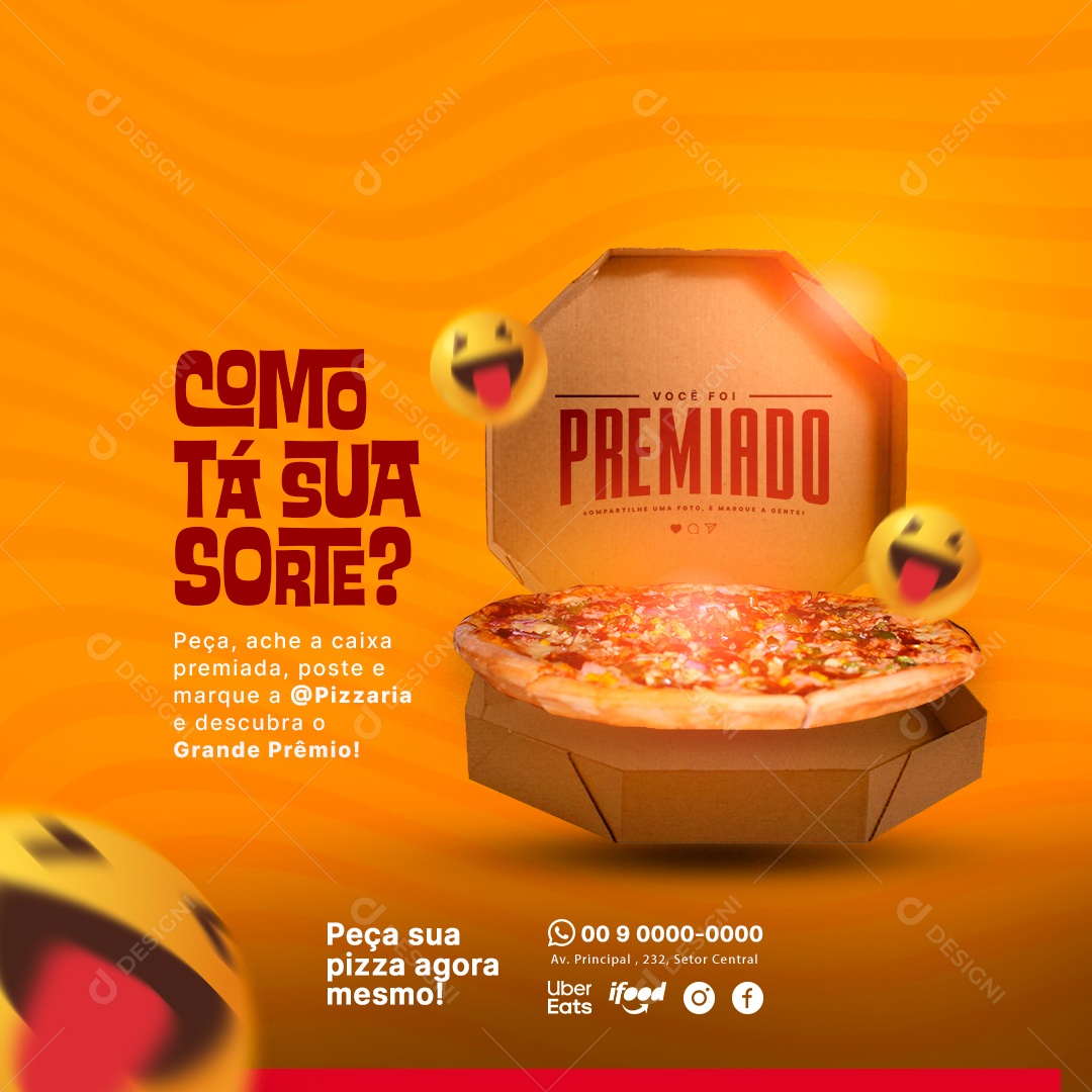 Como Tá Sua Sorte Advertising Campaign Pizzeria Social Media Editable PSD