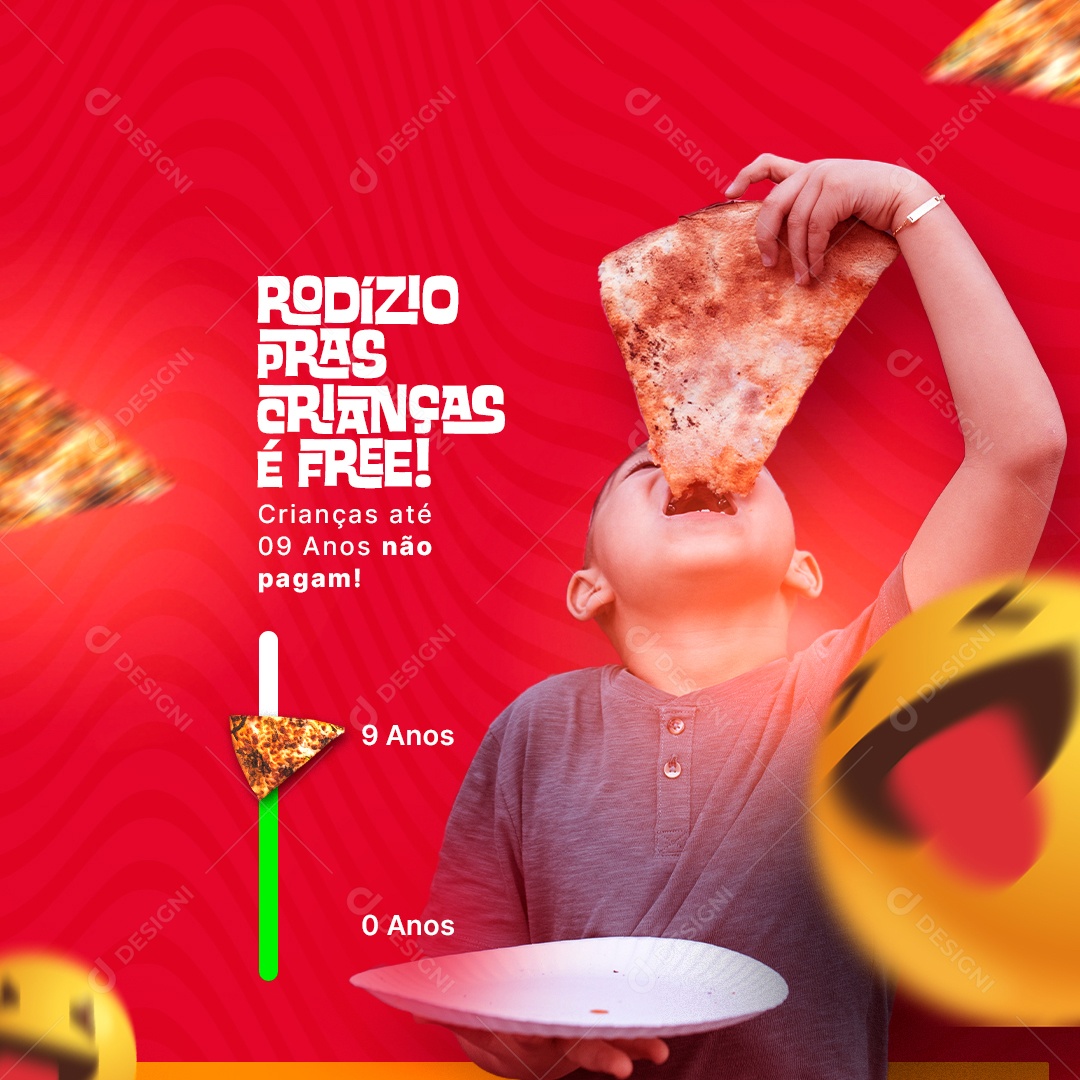 Rodizio Pras Crianças é Free Campanha Publicitária Pizzaria Social Media PSD Editável