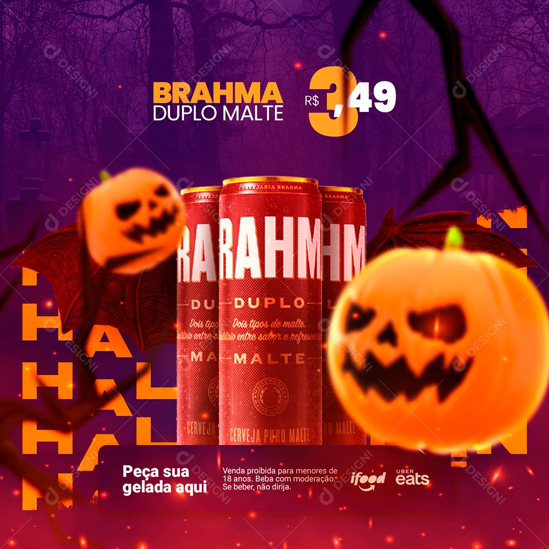 Peça Sua Gelada Aqui Brahma Duplo Malte Halloween Cervejaria Social Media PSD Editável