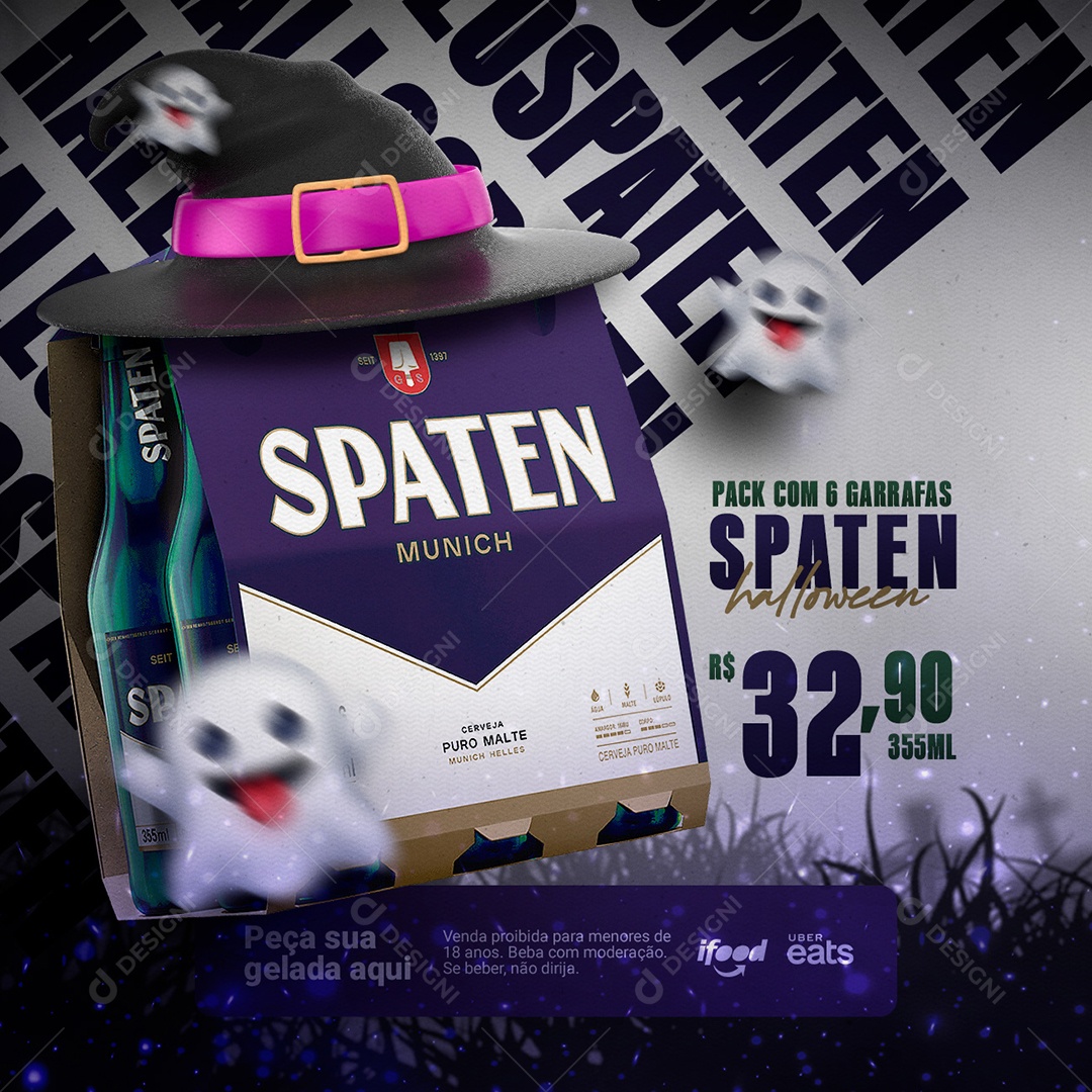 Pack Com 6 Garrafas Spaten Halloween Cervejaria Social Media PSD Editável