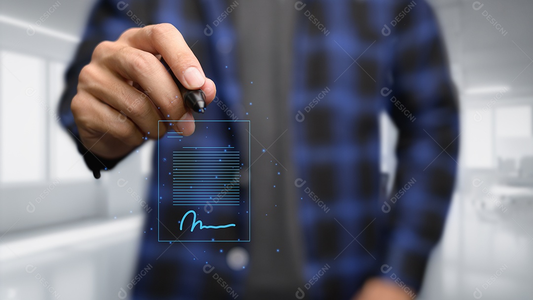 Documento digital on-line Assinatura eletrônica, escritório sem papel de gerenciamento