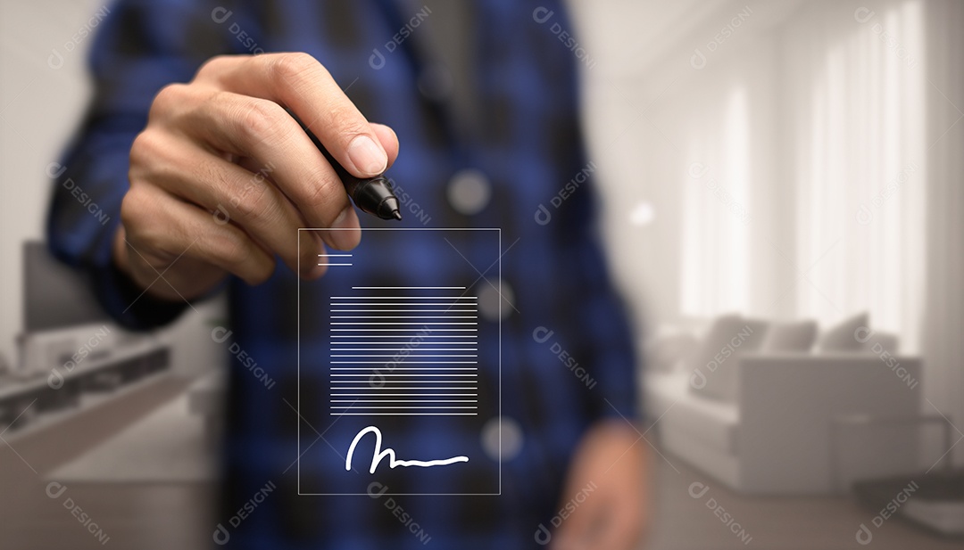 Documento digital on-line Assinatura eletrônica, escritório sem papel de gerenciamento