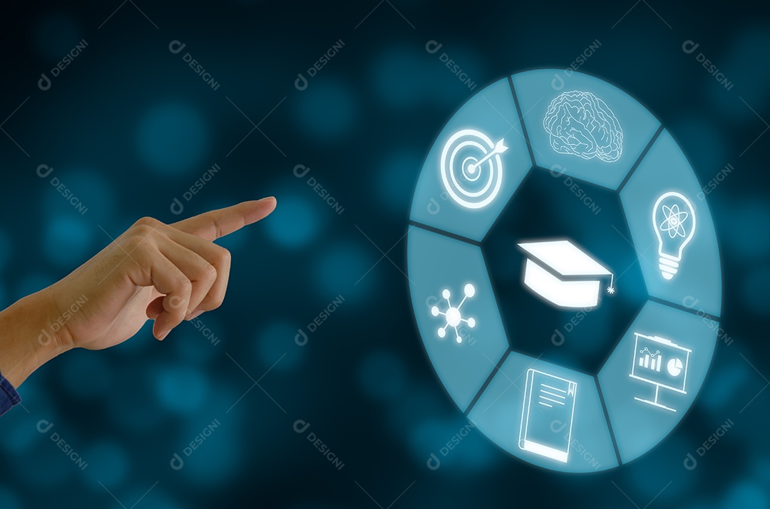 Tecnologia de educação Internet Webinar ícone on-line conceito de tela virtual.