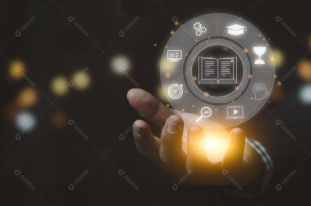 Tecnologia de educação Internet Webinar ícone on-line conceito de tela virtual.