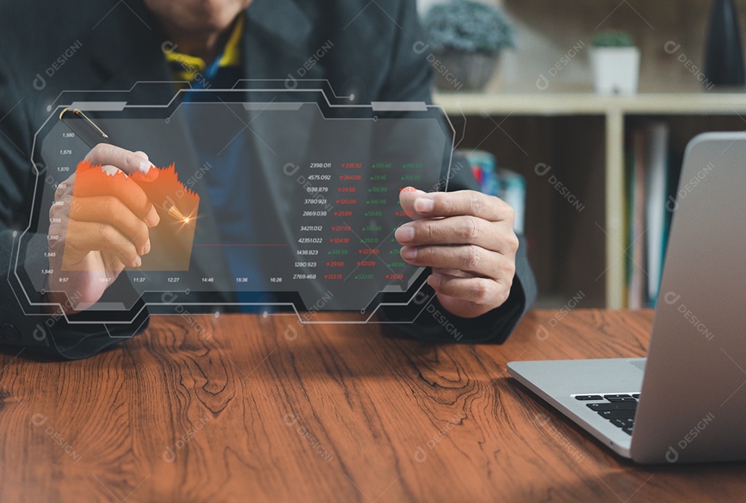 Análise da economia financeiro bancário dinheiro homem negociação bolsa de valores forex investimento finanças gráfico gráfico de negócios relatório de crescimento de tecnologia.