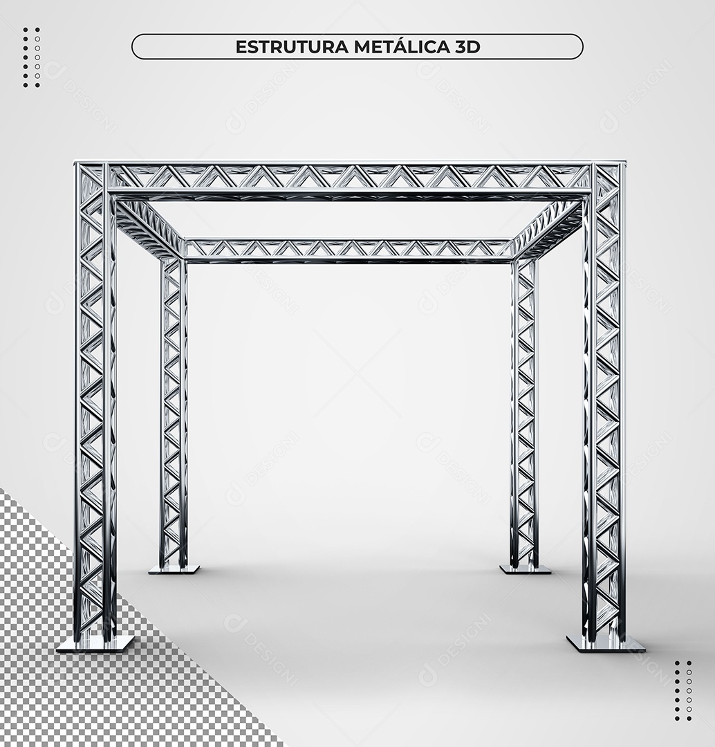 Estrutura Metálica Prateada Elemento 3D para Composição PSD