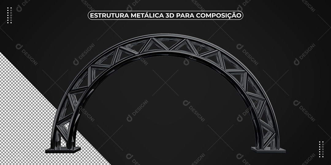 Estrutura de Arco de Metal Preto Redondo Elemento 3D para Composição PSD