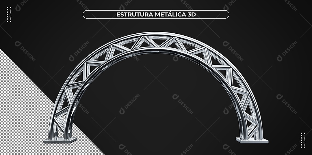 Estrutura de Arco de Metal Prateado Redondo Elemento 3D para Composição PSD