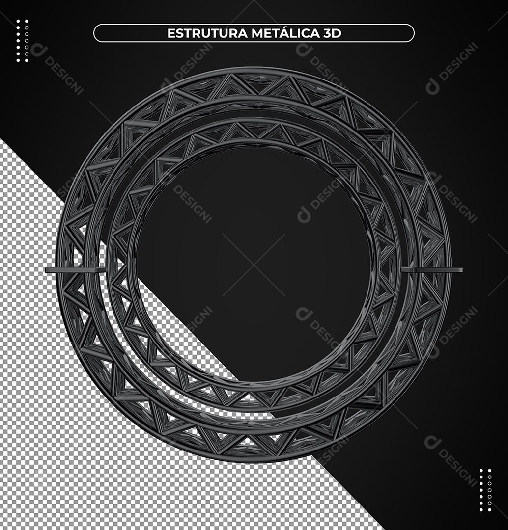 3D Round Metallic Frame with Black Iron Tubes for Compositing PSD