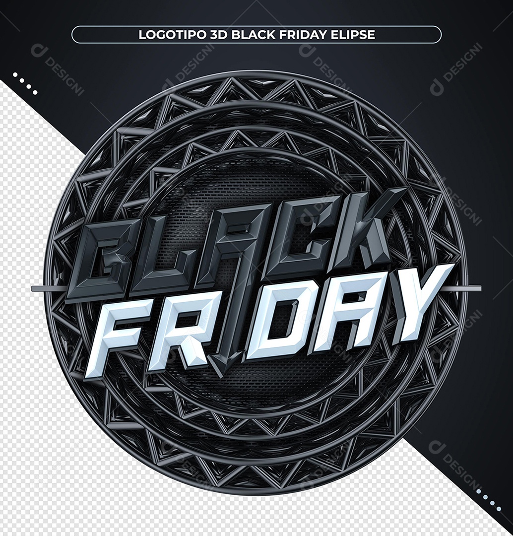 Black Friday Selo 3D Preto e Branco para Composição PSD