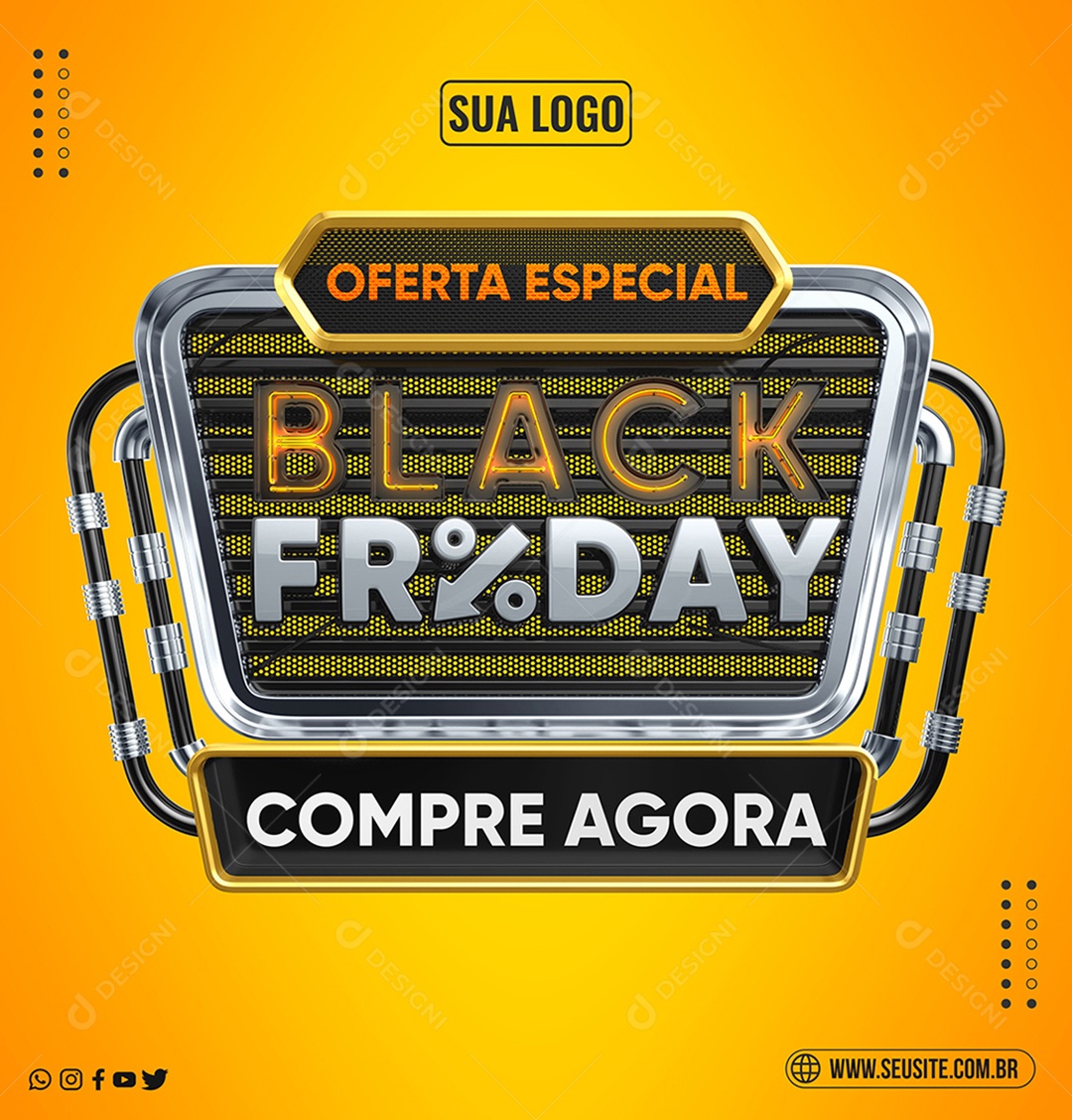 Oferta Especial Black Friday Selo 3D Com Luz Neon Amarela Para Composição PSD