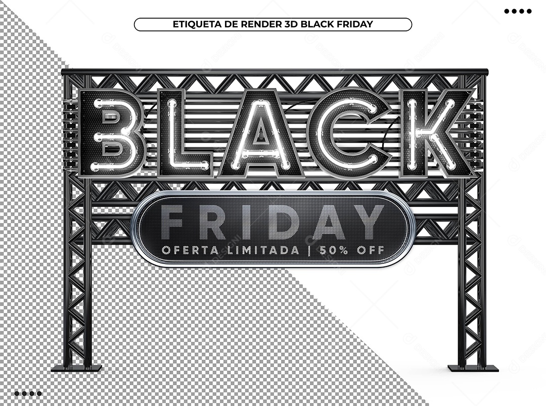 Black Friday Oferta Limitada 50% Off Selo 3D com Luz Neon Branca para Composição PSD