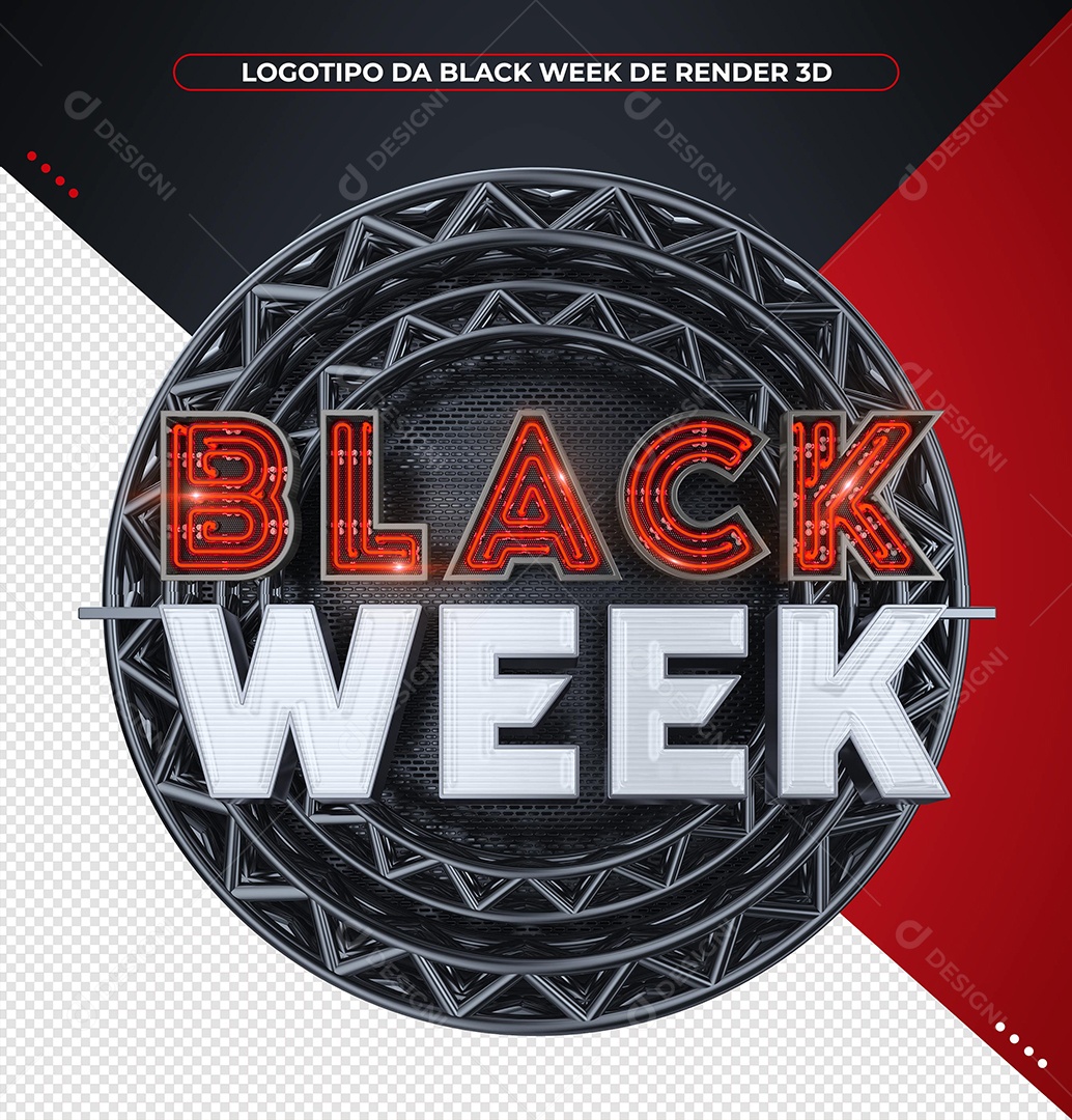 Black Week Selo 3D com Luz Neon Vermelha para Composição PSD