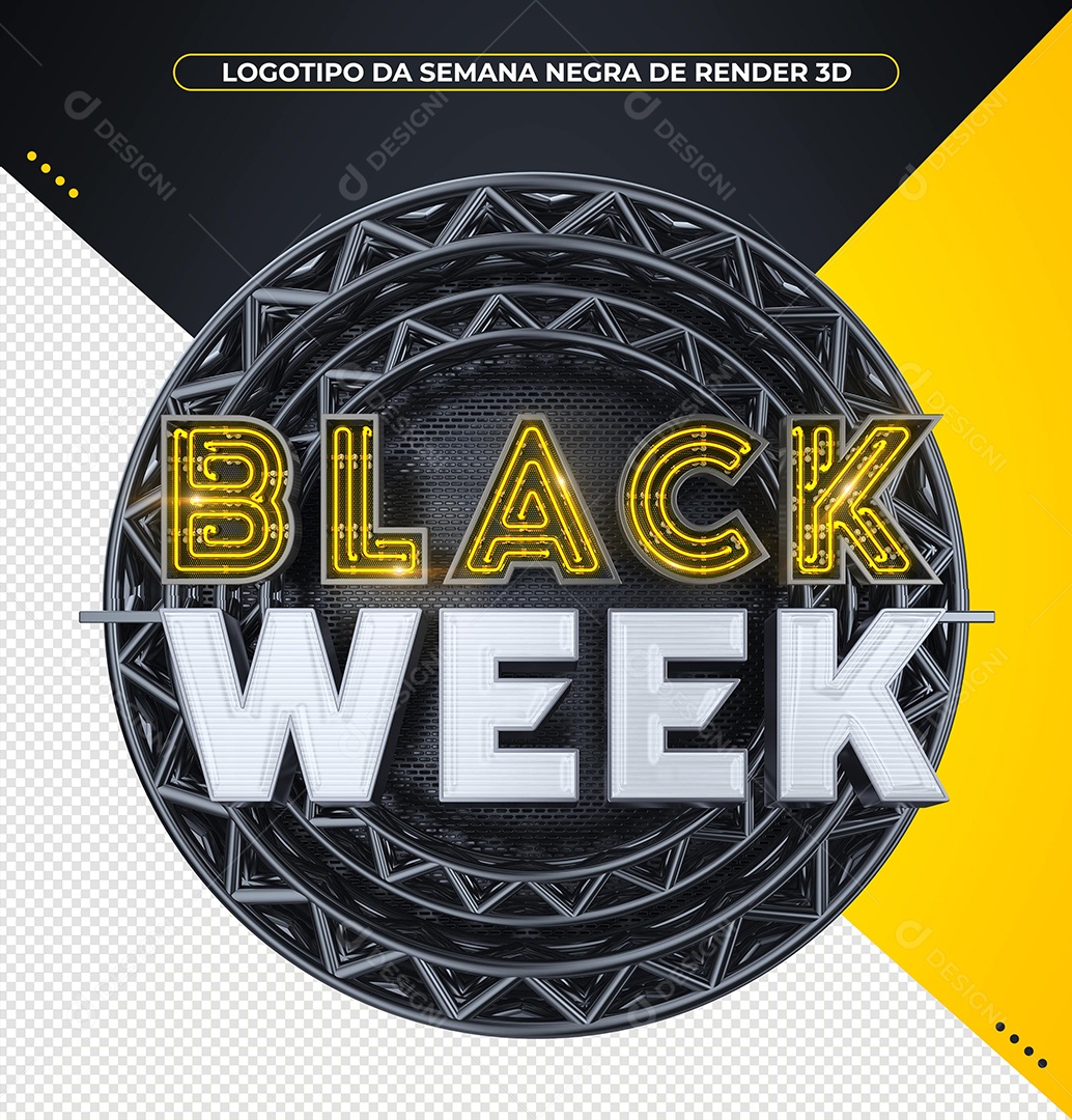 Black Week Selo 3D com Luz Neon Amarela para Composição PSD