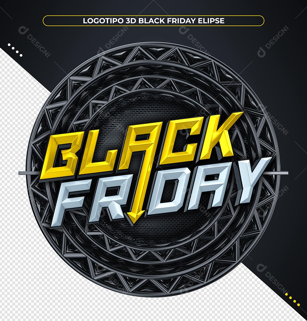 Black Friday Selo 3D Amarelo e Branco para Composição PSD