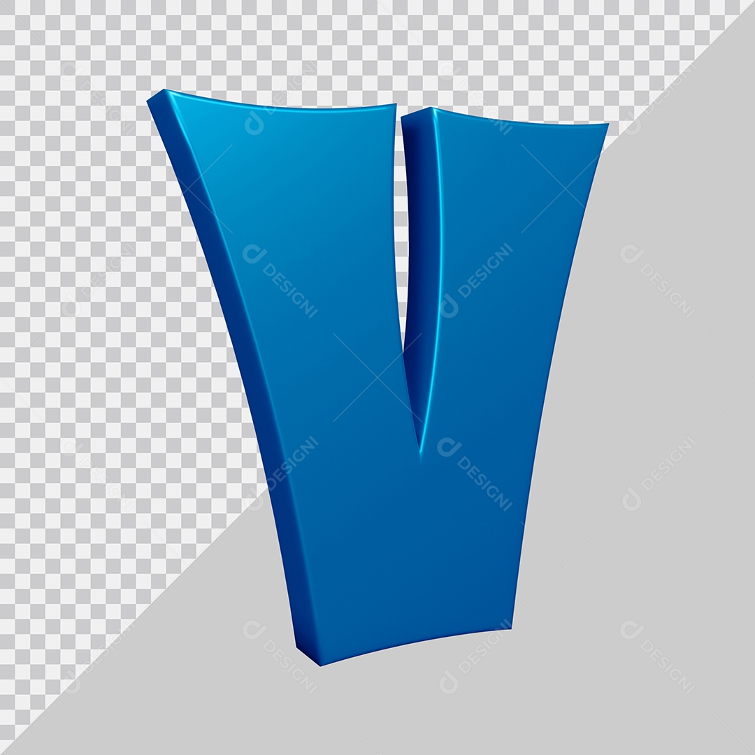 Elemento 3D Para Composição Letra V Azul PSD