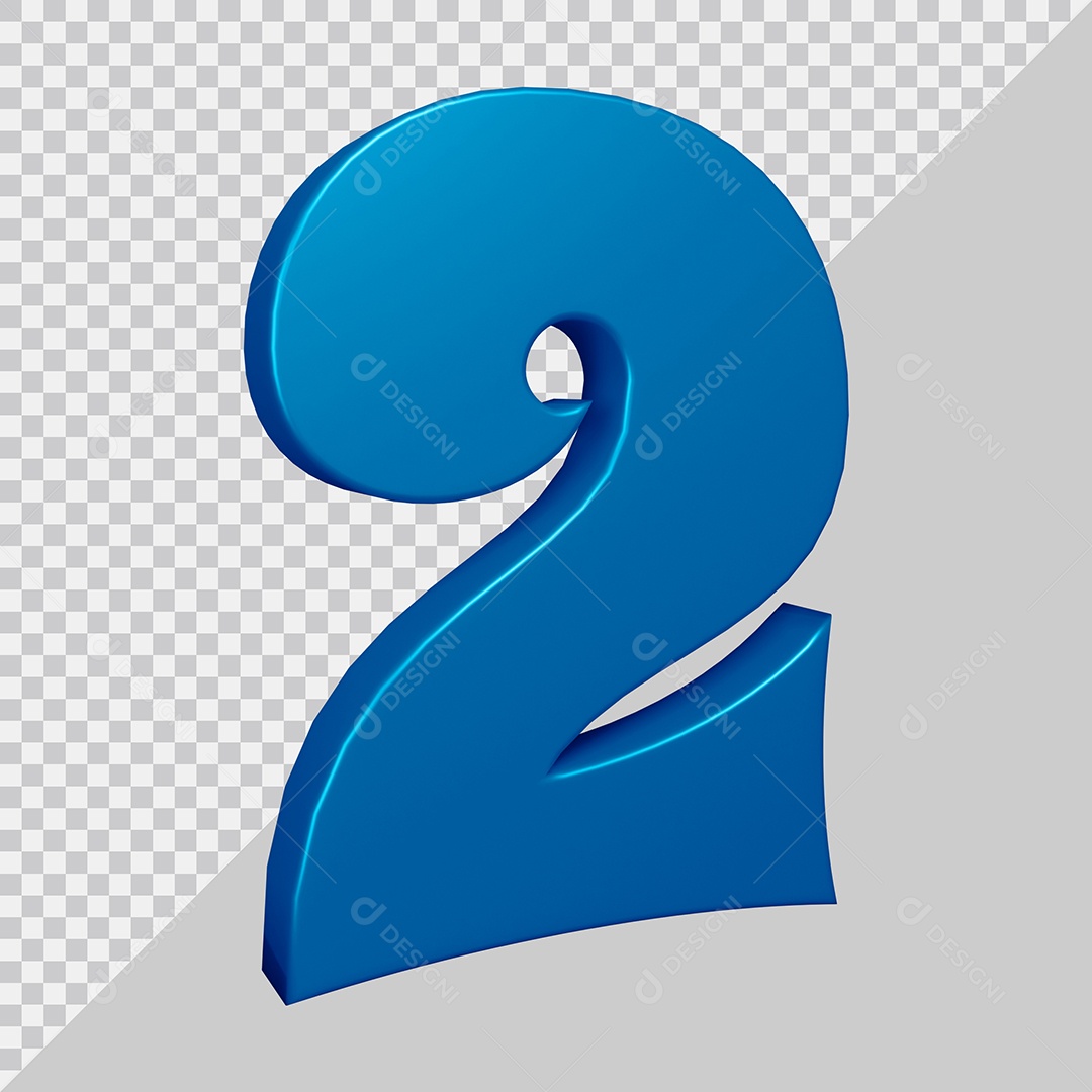 Elemento 3D Para Composição Número 2 Azul PSD