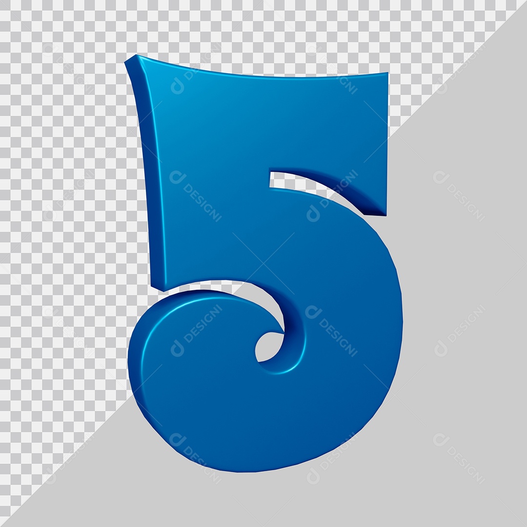 Elemento 3D Para Composição Número 5 Azul PSD