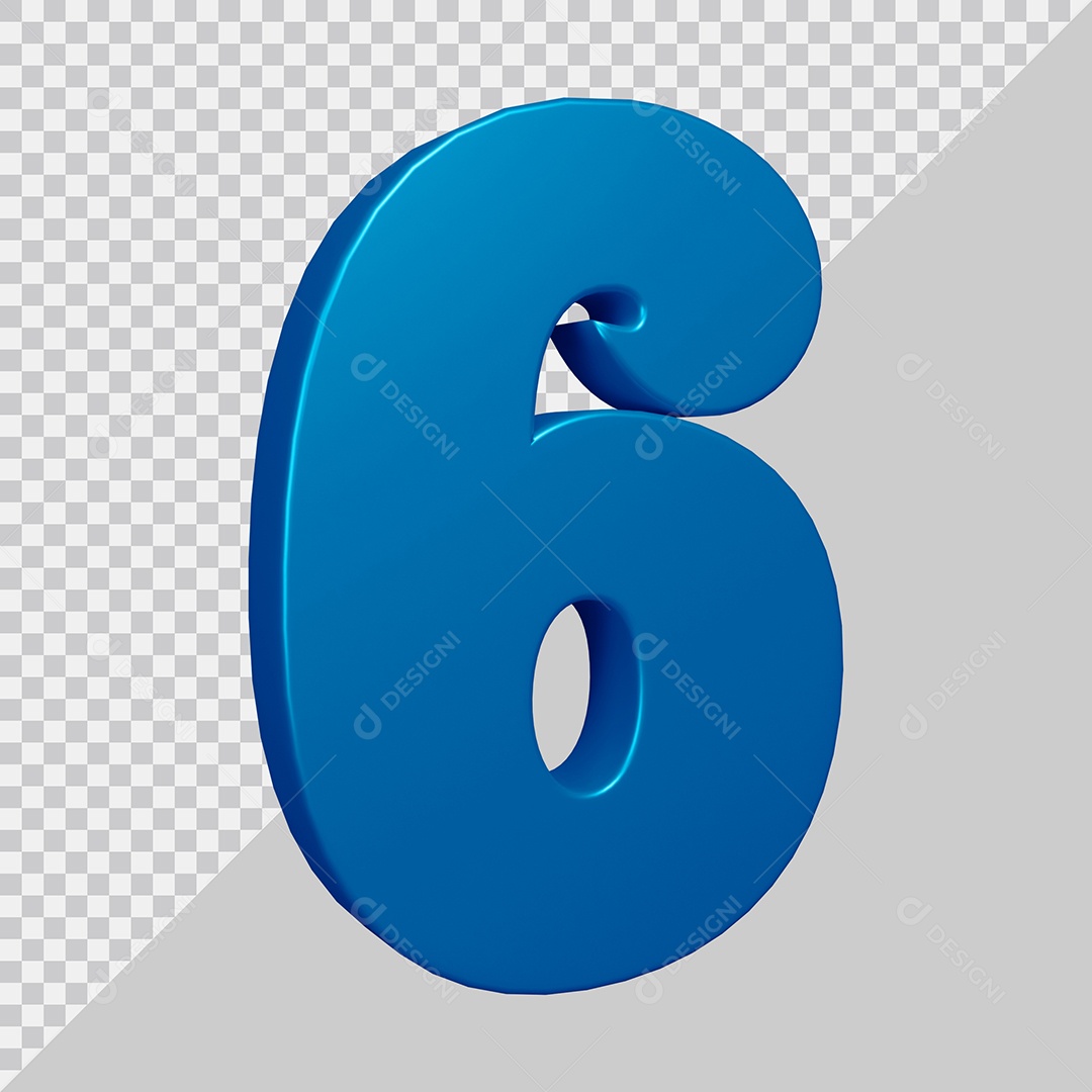 Elemento 3D Para Composição Número 6 Azul PSD
