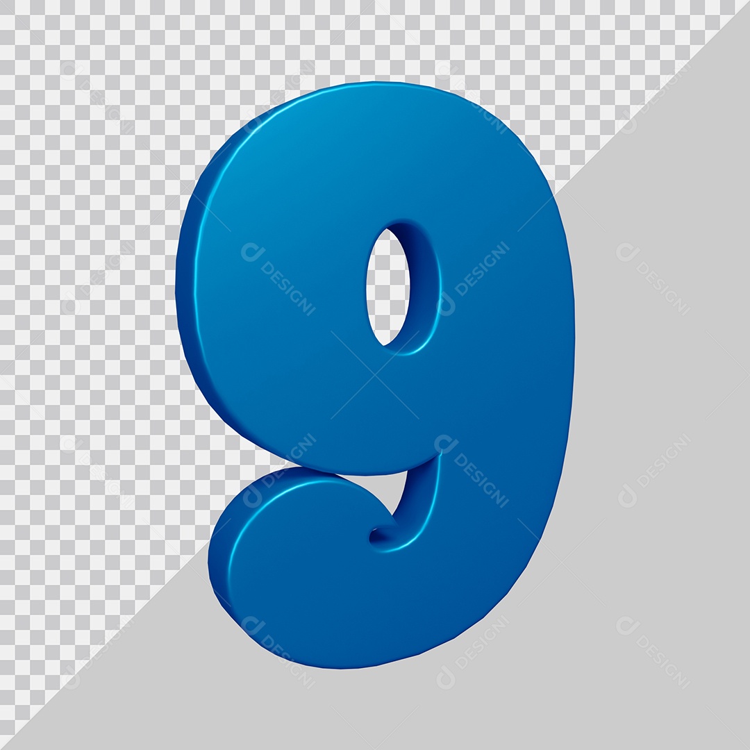 Elemento 3D Para Composição Número 9 Azul PSD